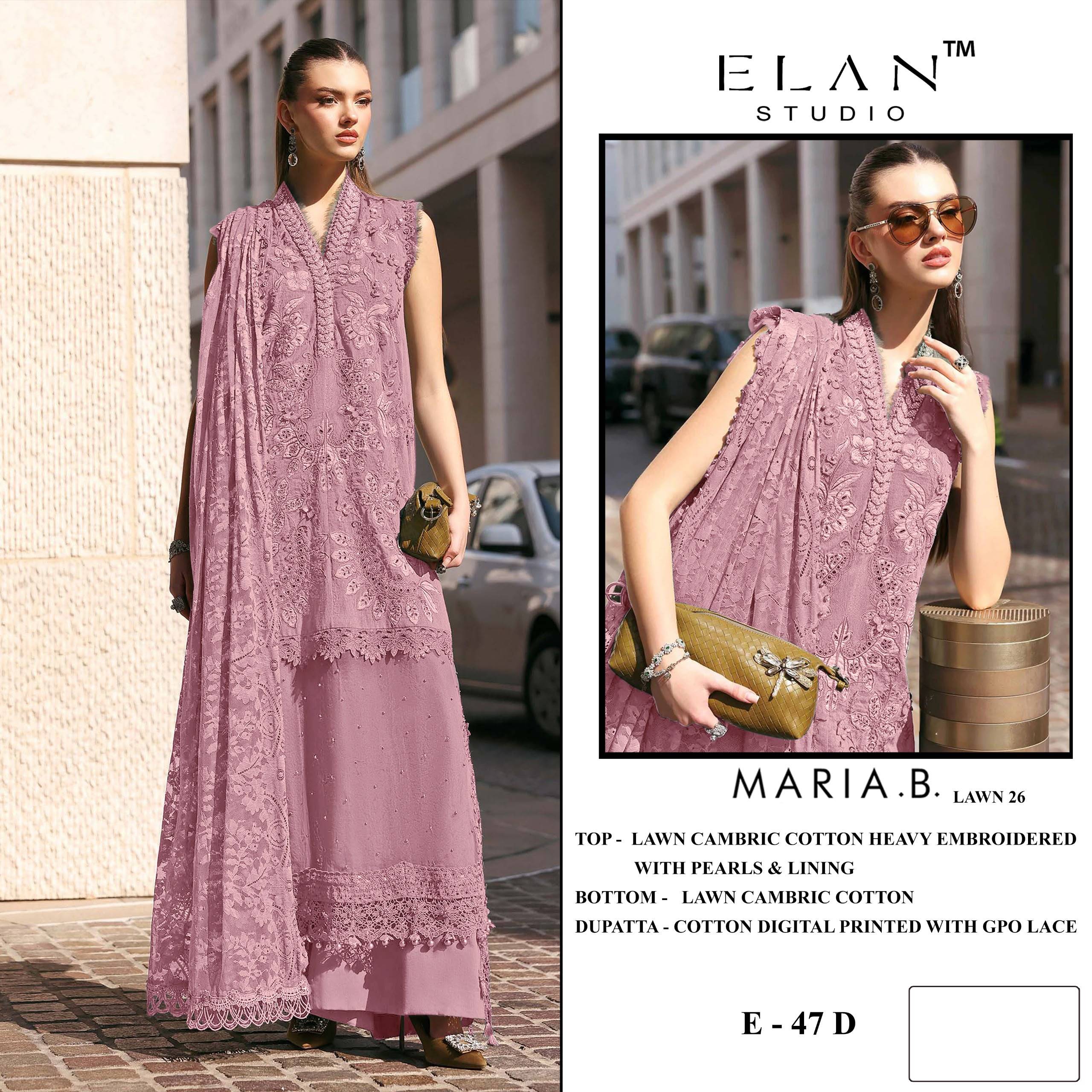 E-47 Series By ELAN STUDIO Pakistani Suits Ethnic Wear Cemric Lawn Cotton Dresses At Wholesale